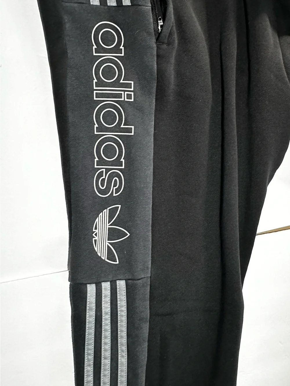 Men’s adidas Black Track Pants with White Trefoil and Gray Side Stripe